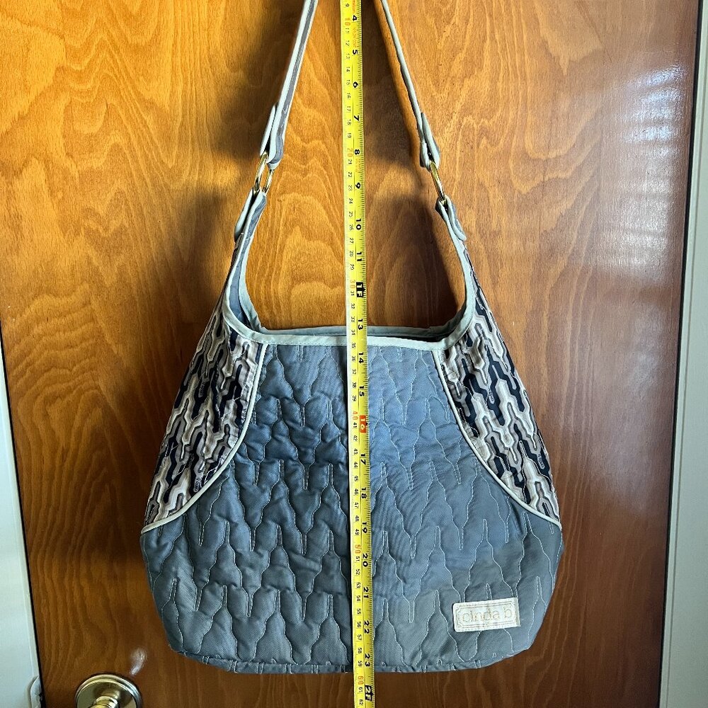 Cinda B Grey Quilted Fabric Shoulder Bag with Snap Closure